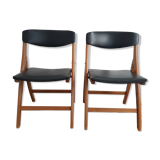 Set of 2 folding chairs in wood and skai