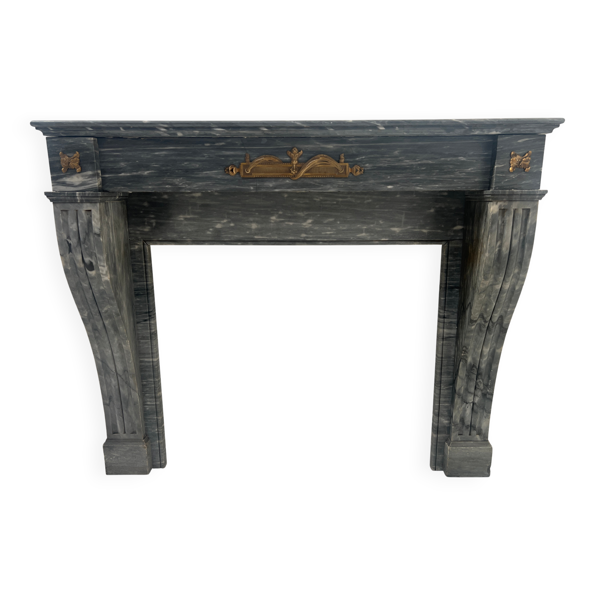 Napoleon III fireplace in blue Turquin marble from the 19th century.