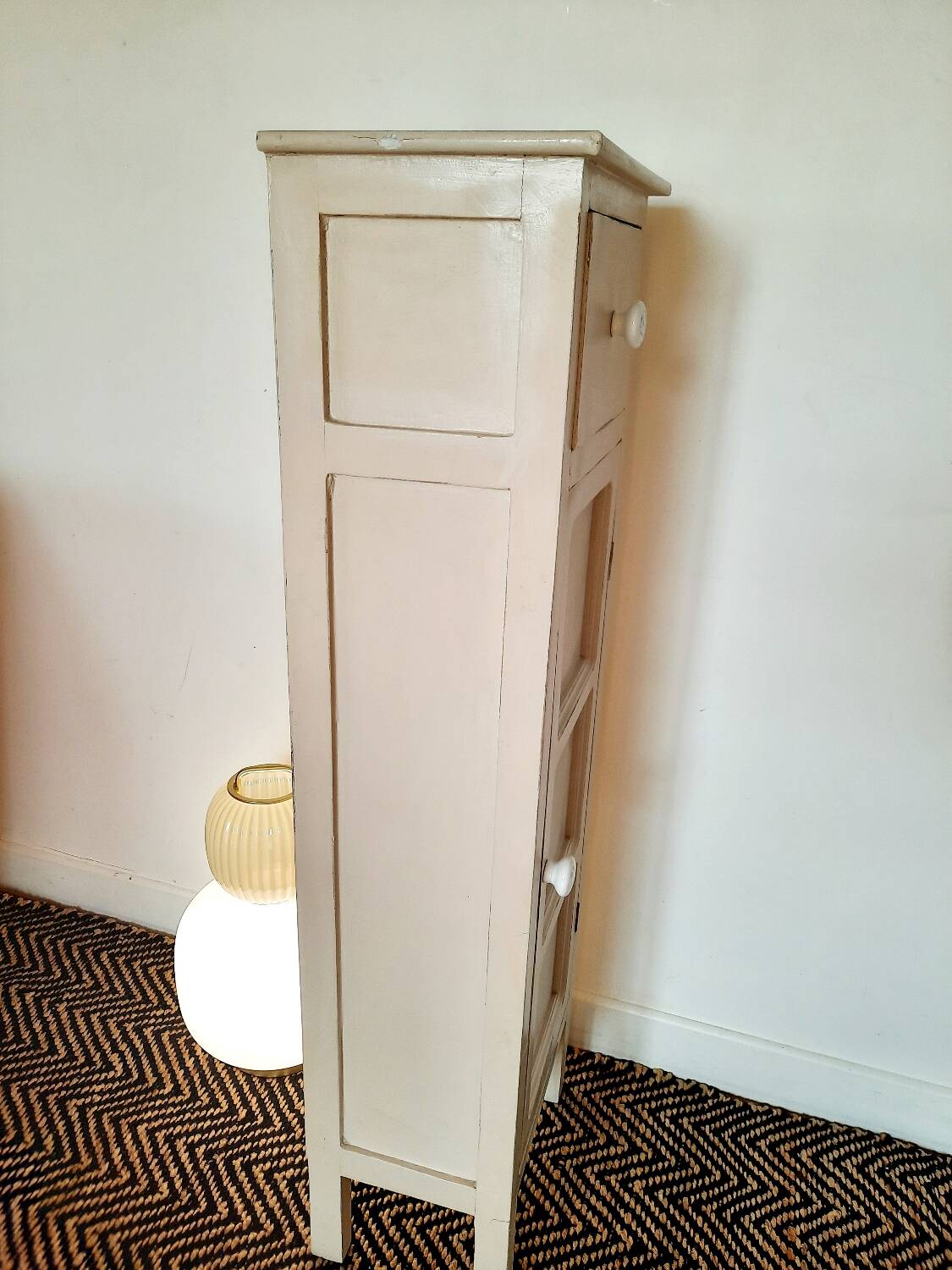 Antique tall cabinet painted white