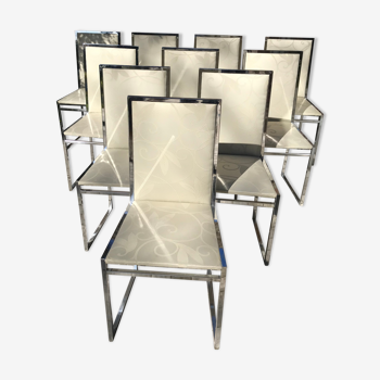 10 chaises vintage en acier chromé et tissus