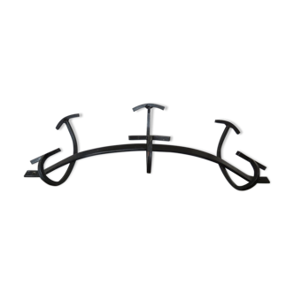 Wall coat rack 6 patéres in wrought iron black curved years 50 60