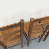 Set of 4 vintage brutalist chairs in wood and straw from the 60s