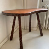 Table and its solid wooden stool of brutalist style popular art