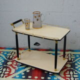 Rolling table vintage and design 1950, wood and gold metal