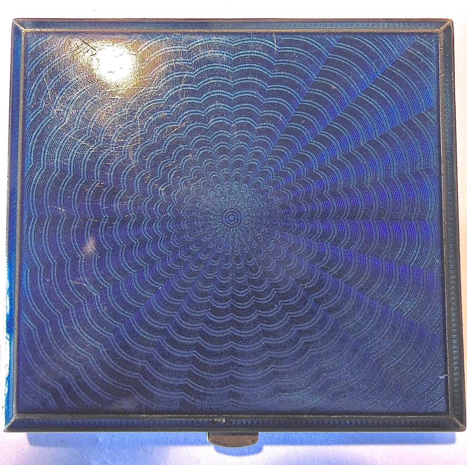 Art deco cigarette case, silver and vermeil and blue enamel