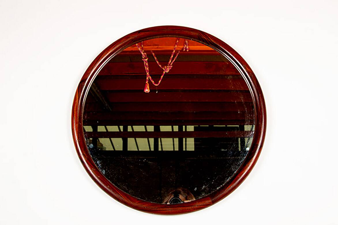 Large round Danish rosewood mirror by Vildbjerg Mobelfabrik 1960.
