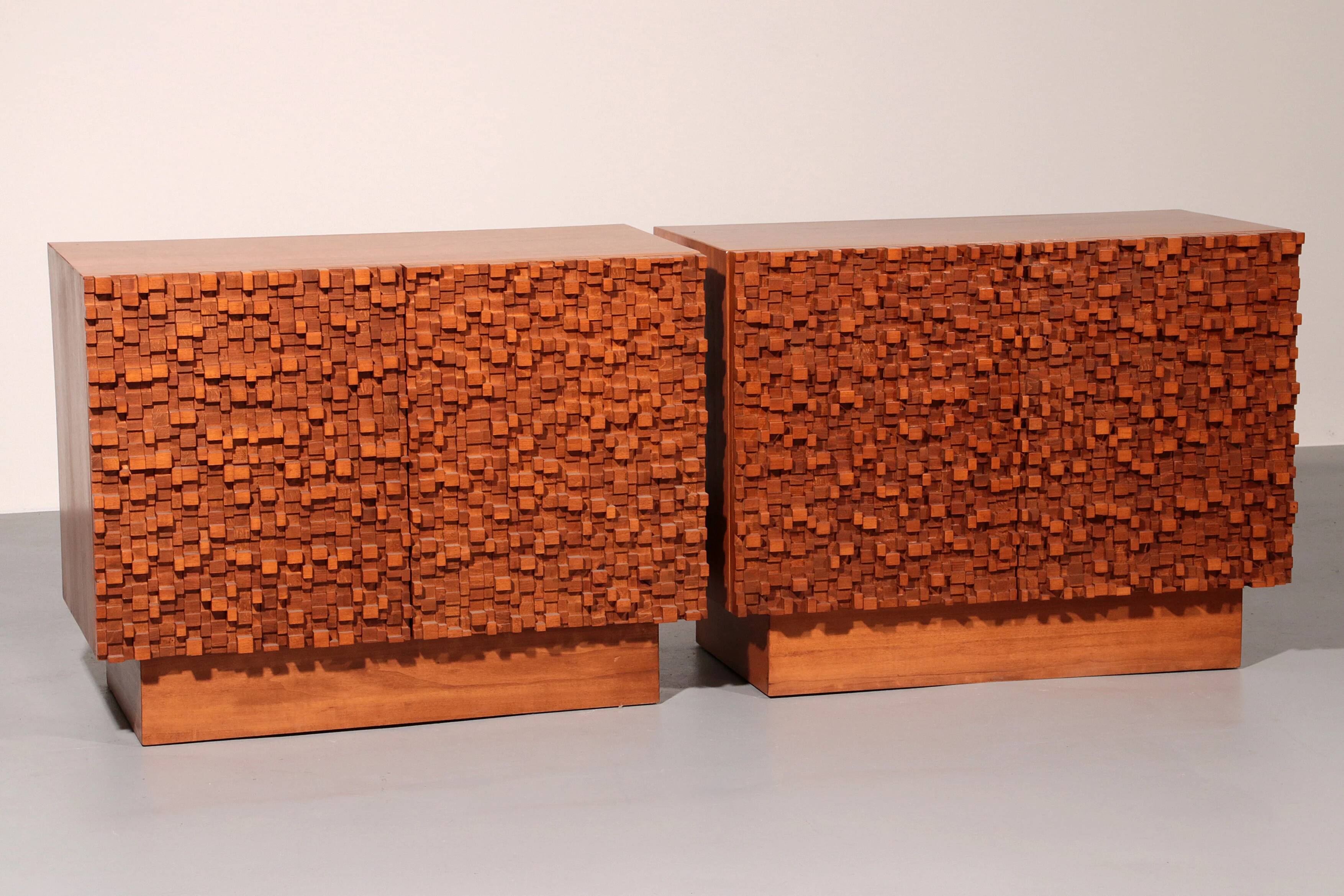 Contemporary pair of Brutalist sideboards made of solid wood
