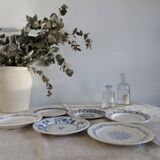 6 vintage dessert plates signed mismatched blue and white porcelain tableware - Lot E