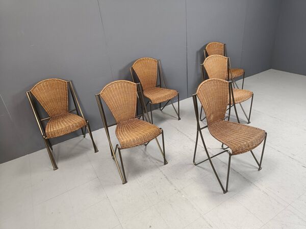 Lot de 6 chaises Abanica en osier par Oscar Tusquets pour Aleph, années 1990