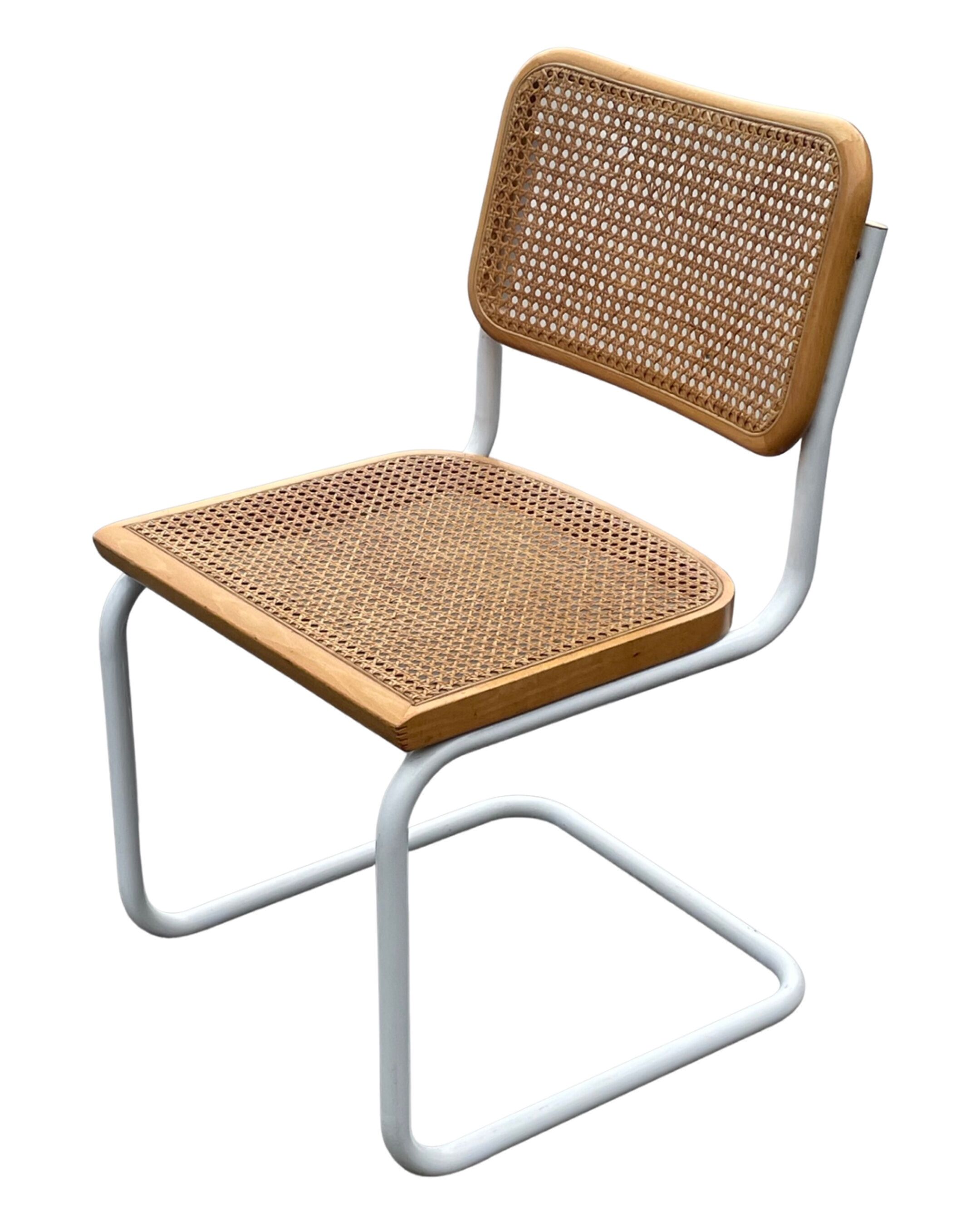 Cesca chair b32 model in white and wood by Marcel Breuer
