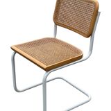 Chaise Cesca modèle b32 en blanc et bois par Marcel Breuer