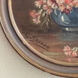 Round miniature by G. Grenon, bouquet of flowers, early 20th century