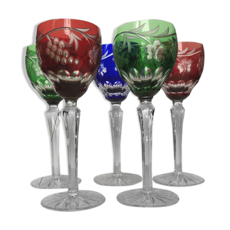 Set of five colored crystal walking glasses