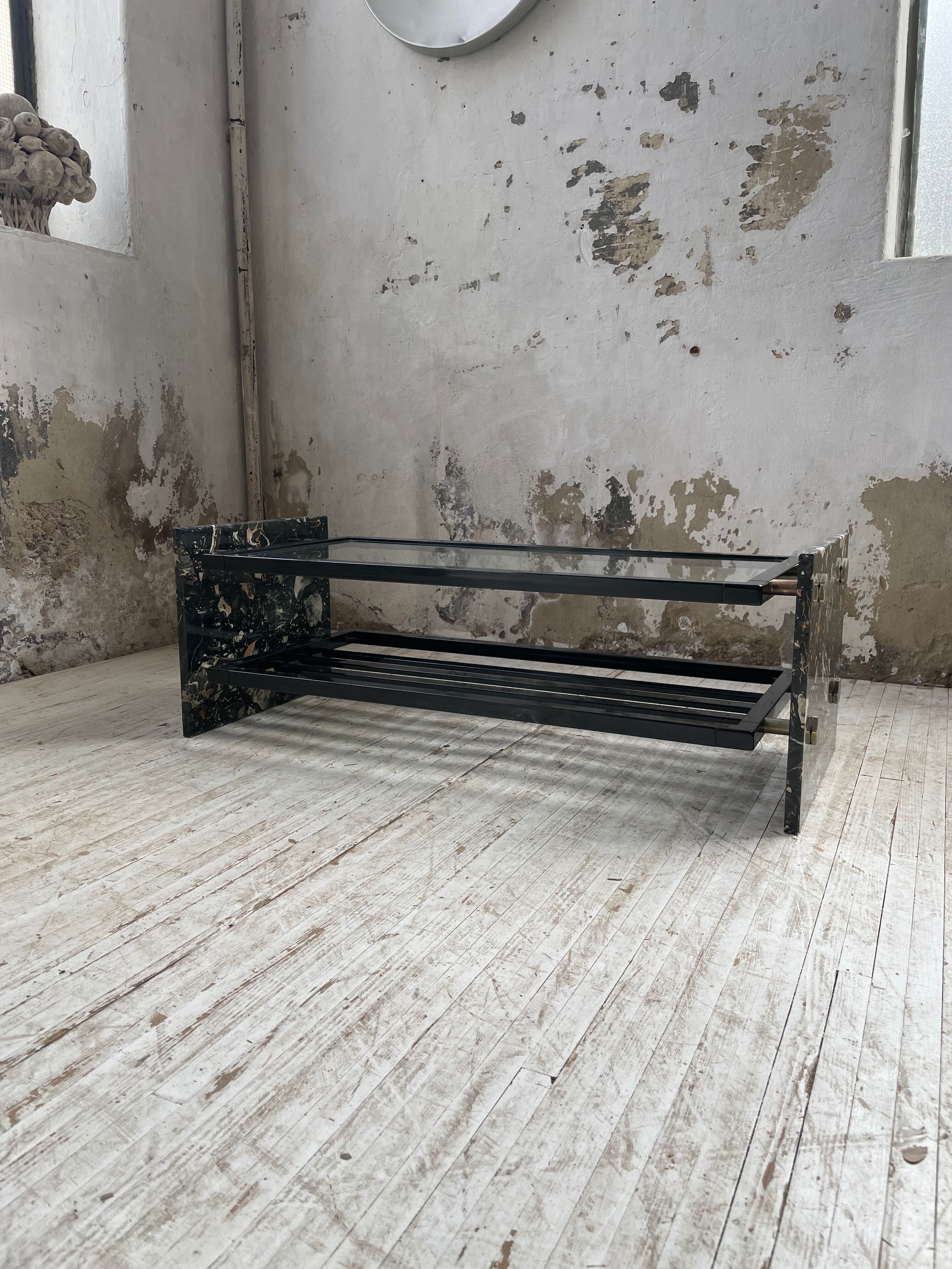 Coffee table year 80 Italian marble and glass