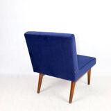 Dark blue velvet lounge chair, 1970s