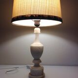 Alabaster lamp and ecru fabric lampshade / vintage 50s-60s