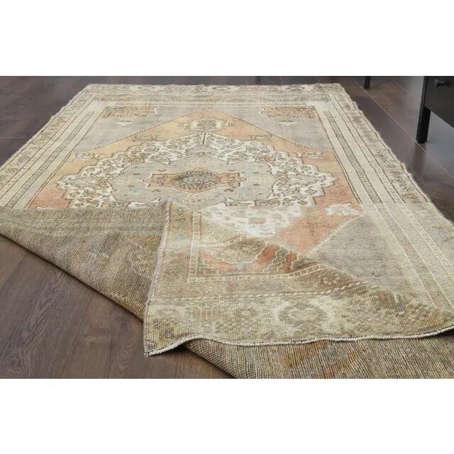 Vintage Turkish Oushak Handmade Wool Cotton Orange Runner Rug 129x290