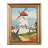 Tableau « Le moulin à vent coloré », design scandinave, XXe siècle, par Aa