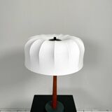 Mid-century teak and cotton table lamp by Einar Bäckström, Sweden, 1950s.