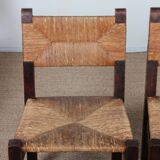 Set of 4 straw-seated solid wood chairs, French craftsmanship, 1940.