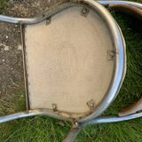 Chair in beige velvet and chrome, curved shape, vintage 1950