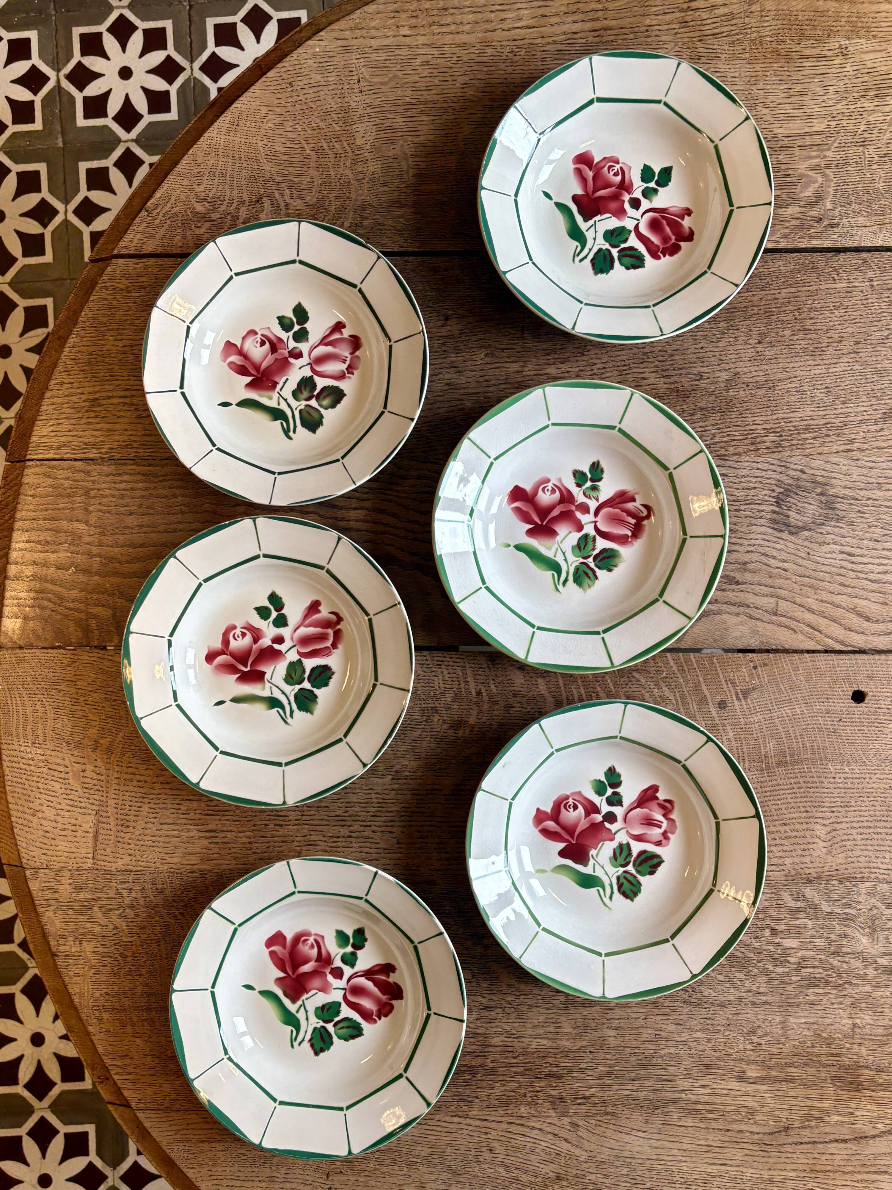 Lot de 6 assiettes creuses Monique de Digoin Sarreguemines