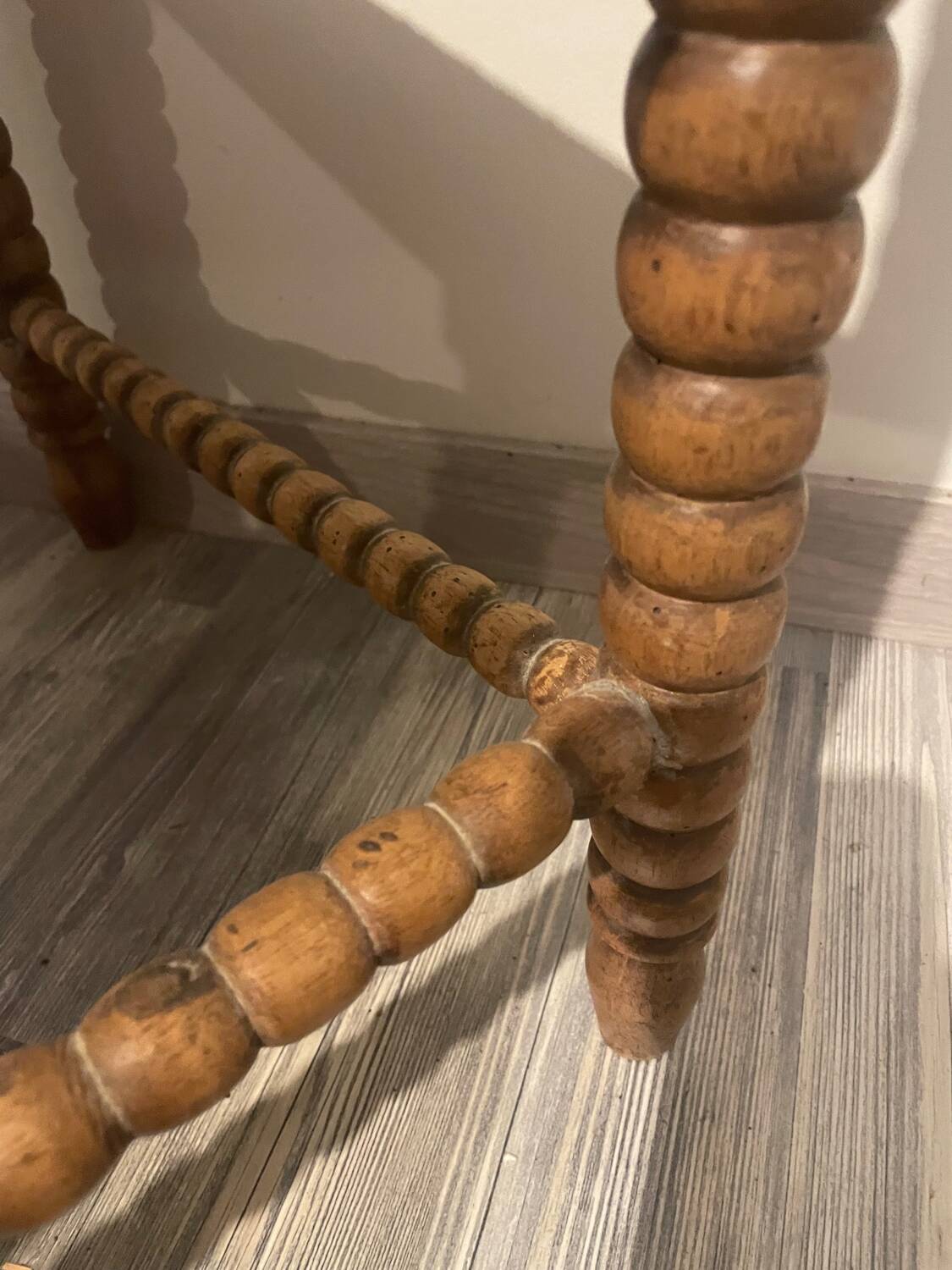 Vintage Art Deco Bobbin Wood and Straw Corner Chair, 1930s