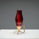 Gunnar Ander candleholder in brass, glass and rattan for Ystad Metall