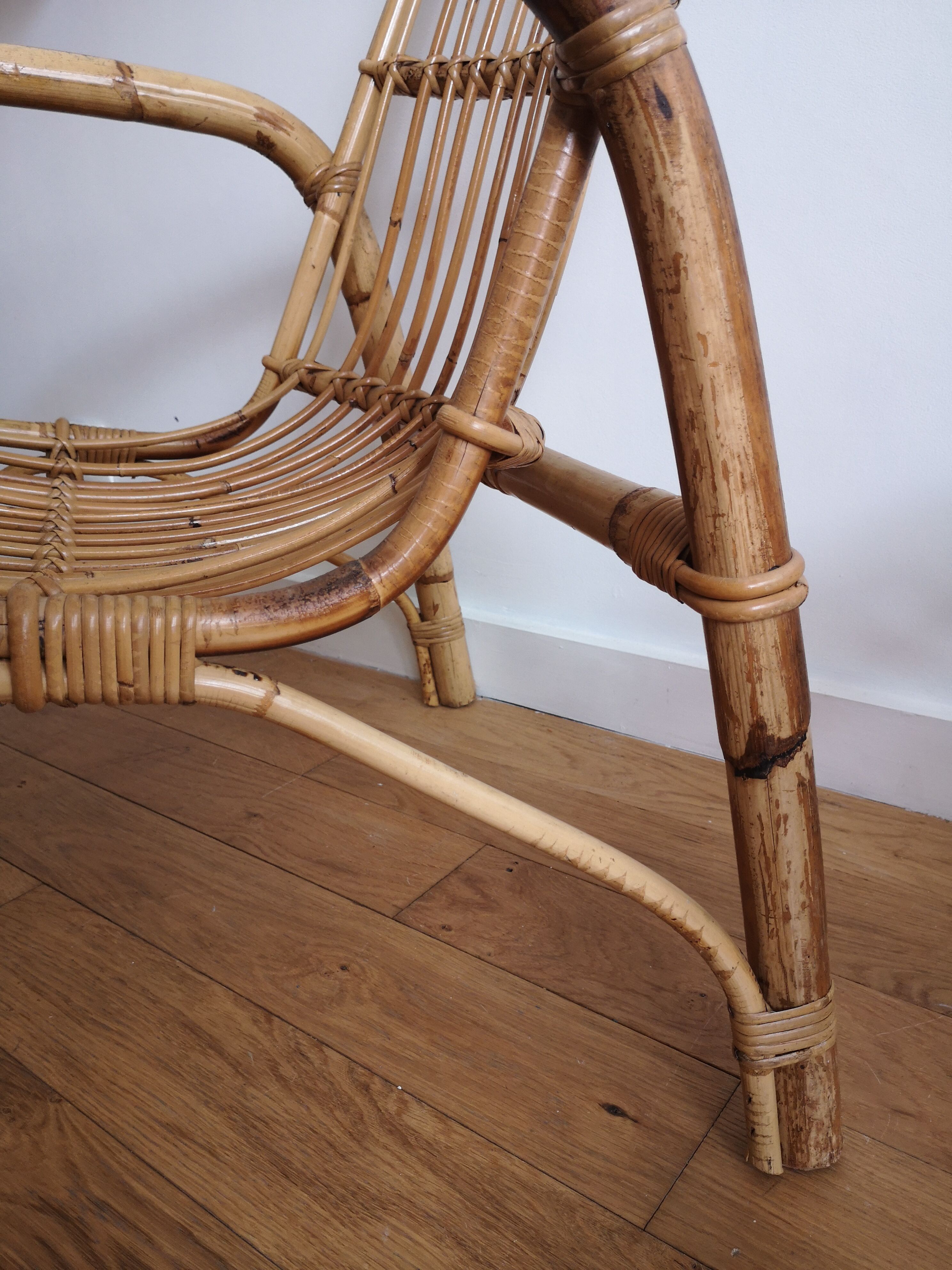 Pair of bamboo and rattan armchairs