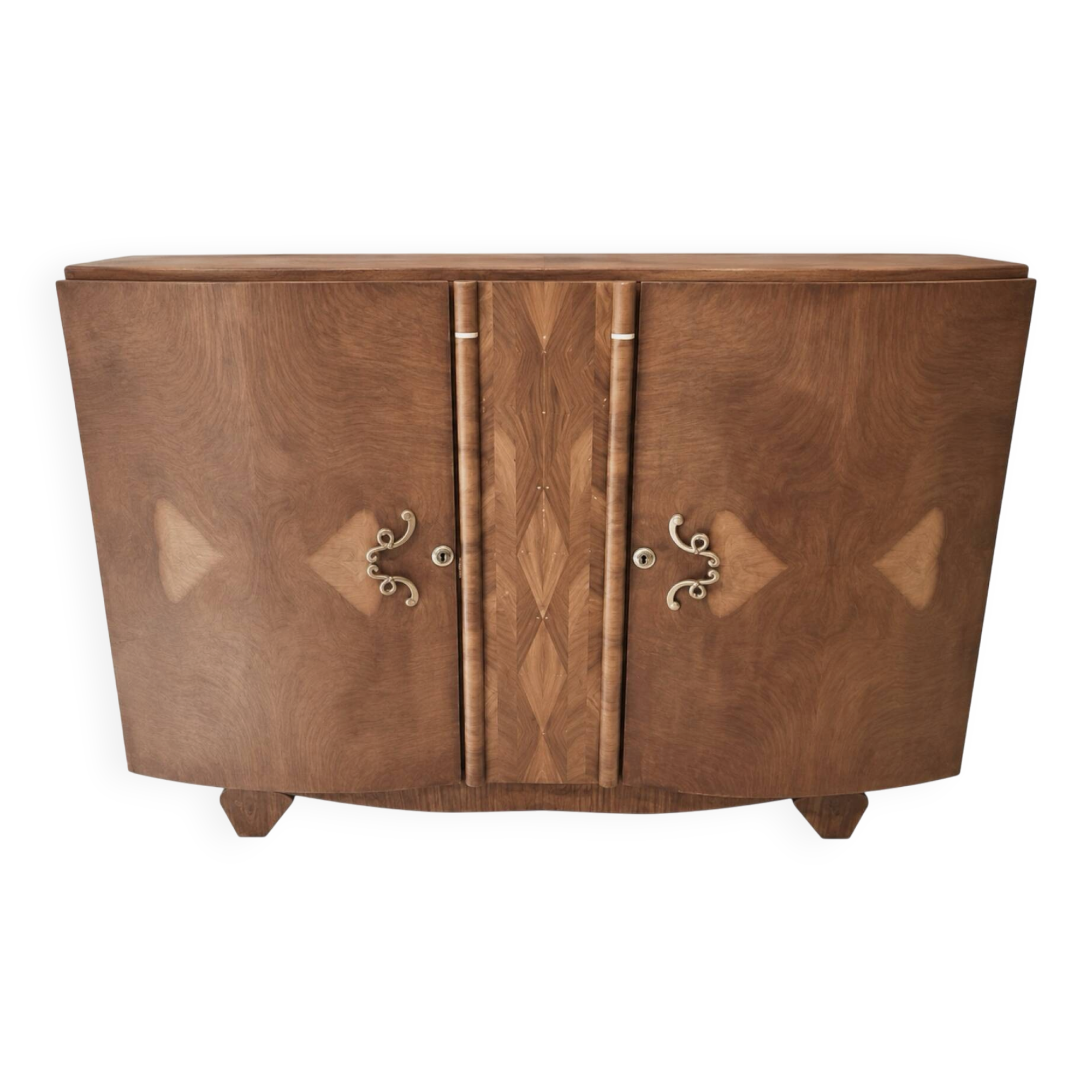 Art Deco curved walnut buffet with marquetry, 1930s