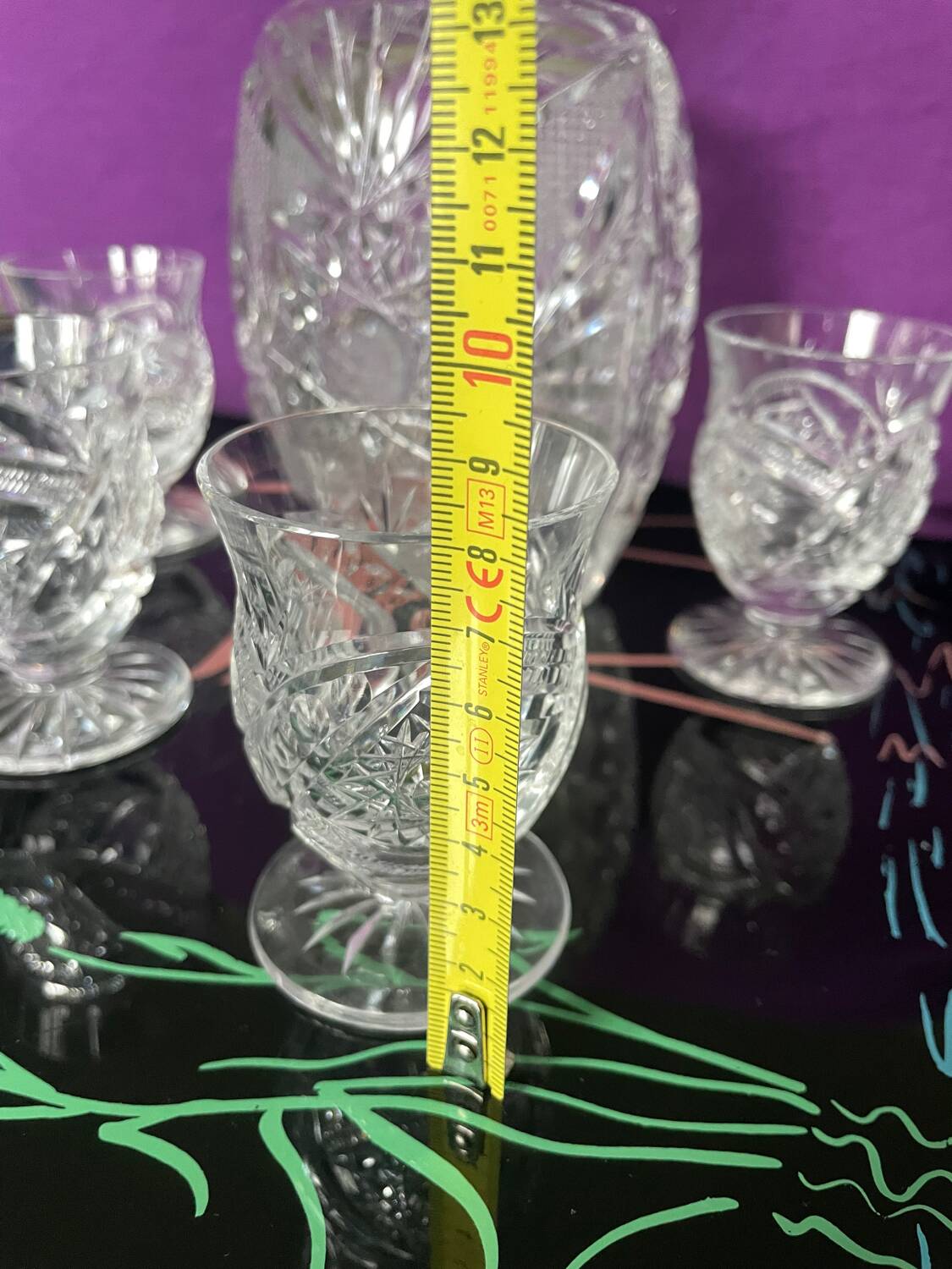 Bohemian crystal decanter and 4 glasses