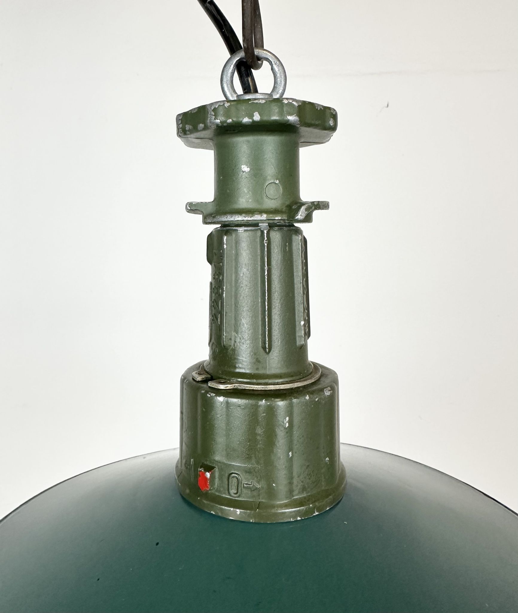 Industrial Green Enamel Pendant Lamp with Cast Aluminium Top, 1960