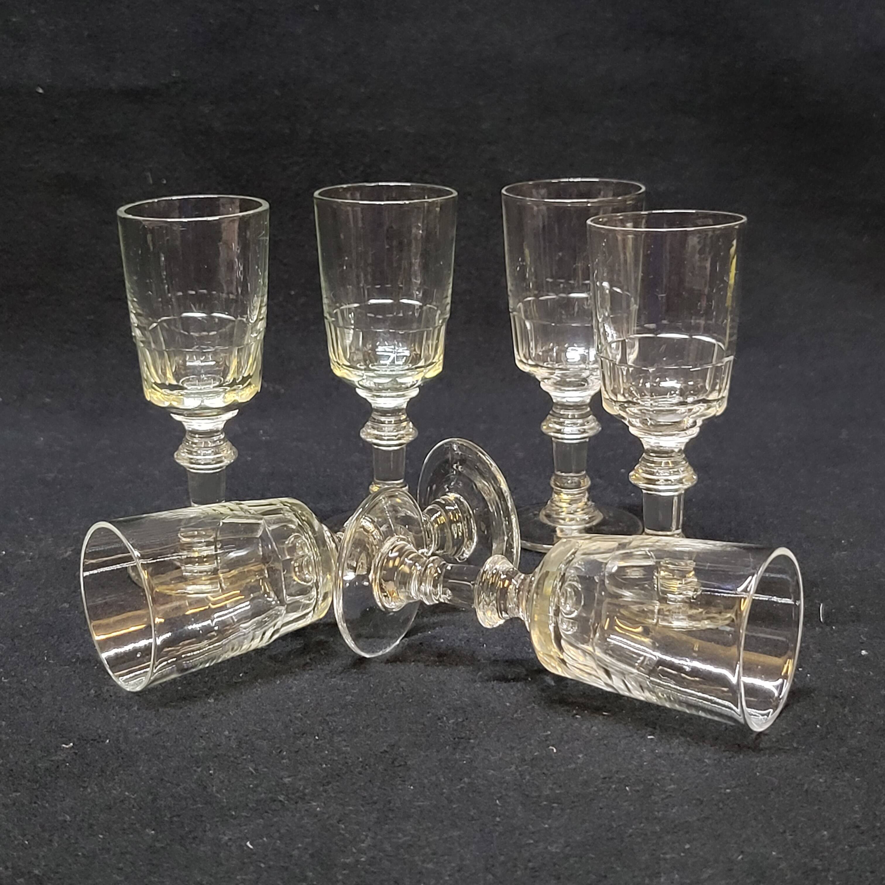 6 old cut glass liqueur glasses mirabeau model