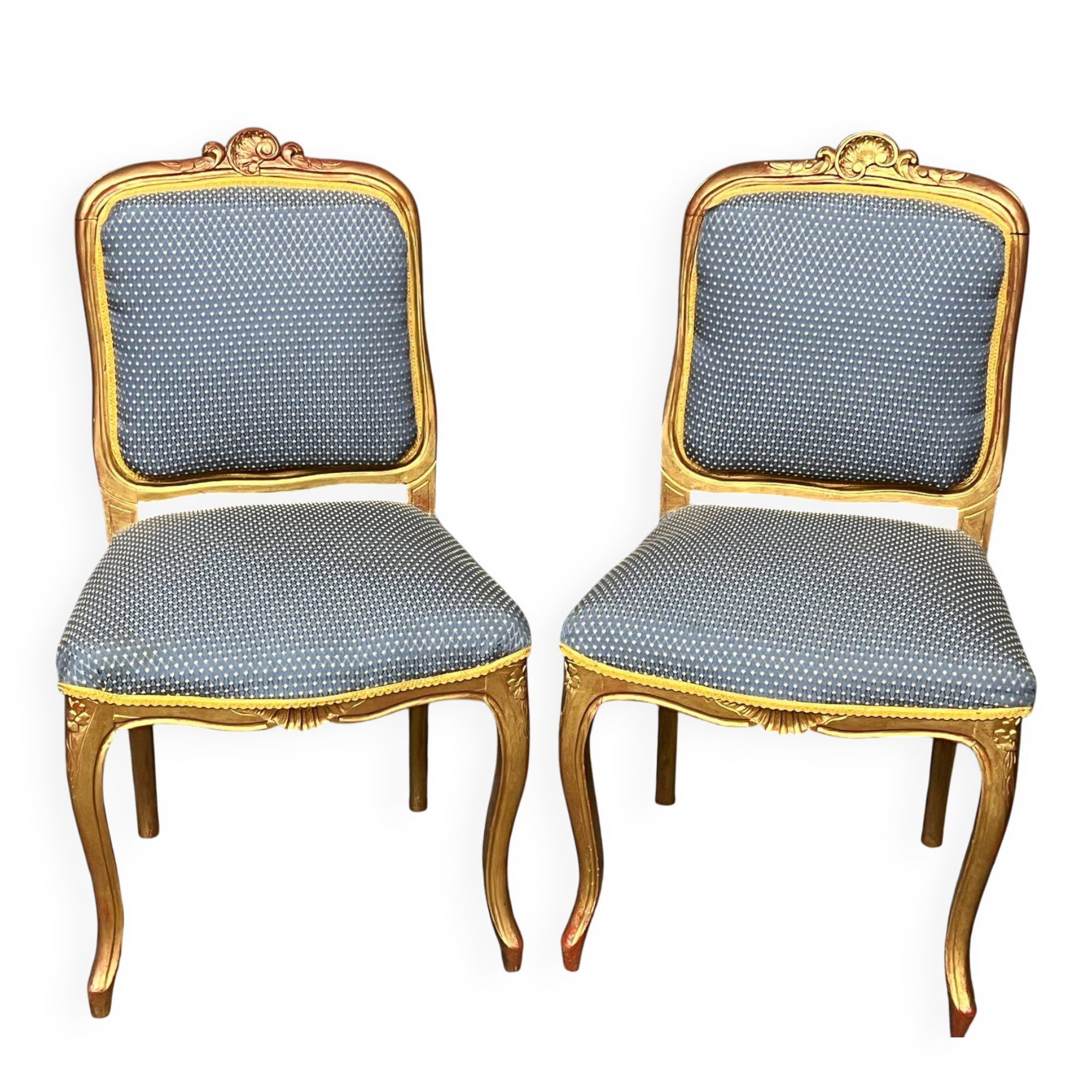 Pair of Louis XV style chairs with gilt frames.