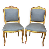 Pair of Louis XV style chairs with gilt frames.