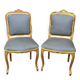 Pair of Louis XV style chairs with gilt frames.