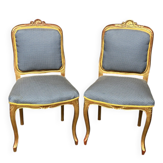 Pair of Louis XV style chairs with gilt frames.