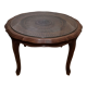 Table basse cannée en bois et verre
