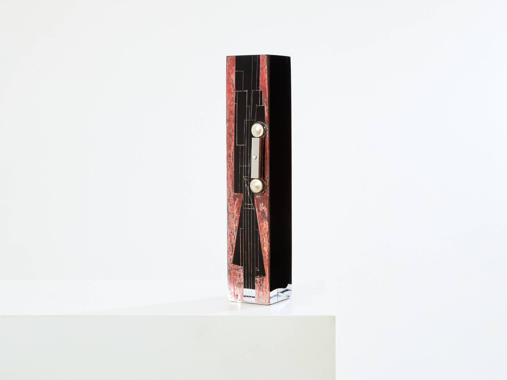 Large Art Deco vase in black and red opaline glass Anatole Riecke 1938
