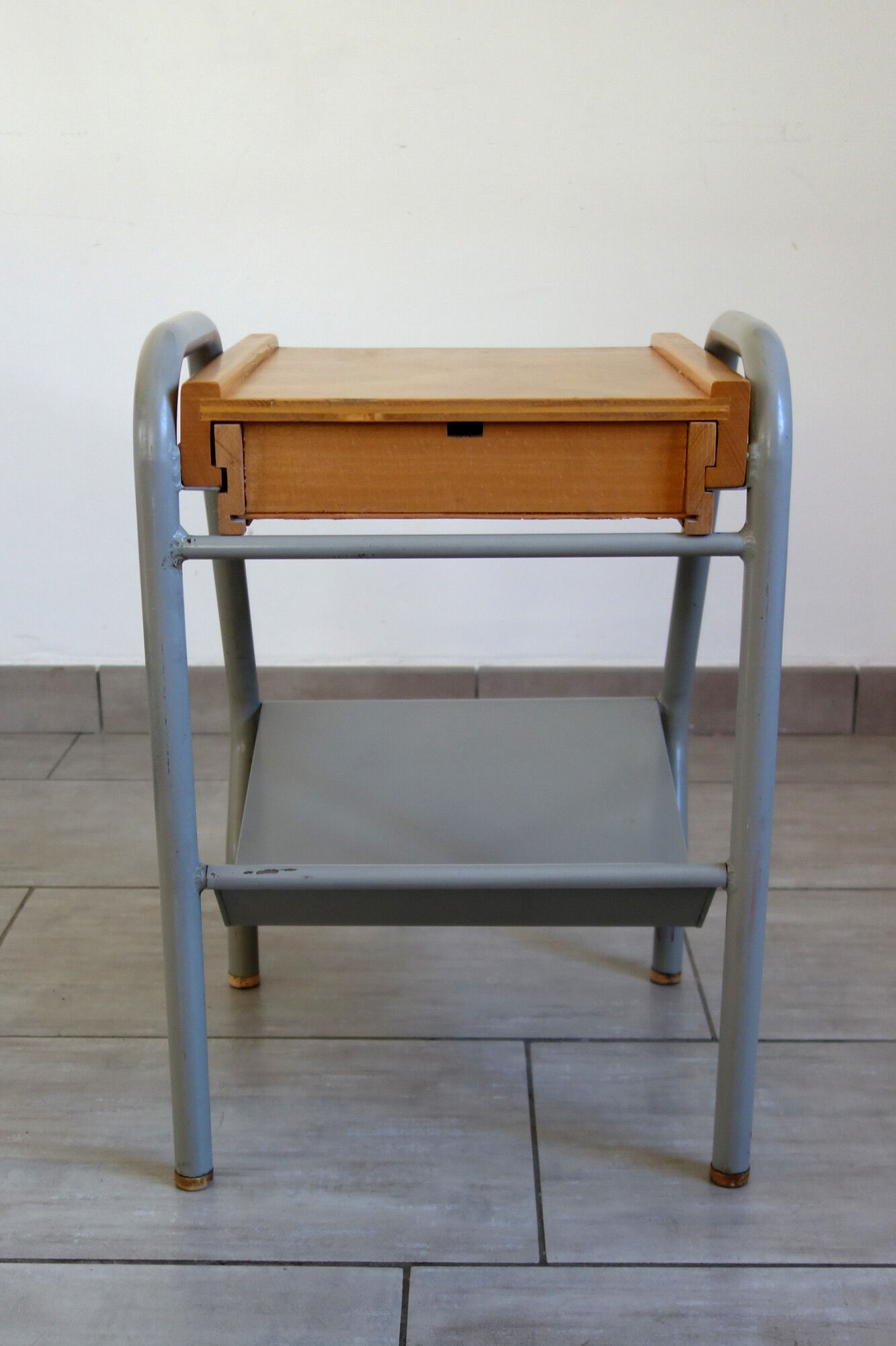 Vintage bedside table in wood and metal 1950