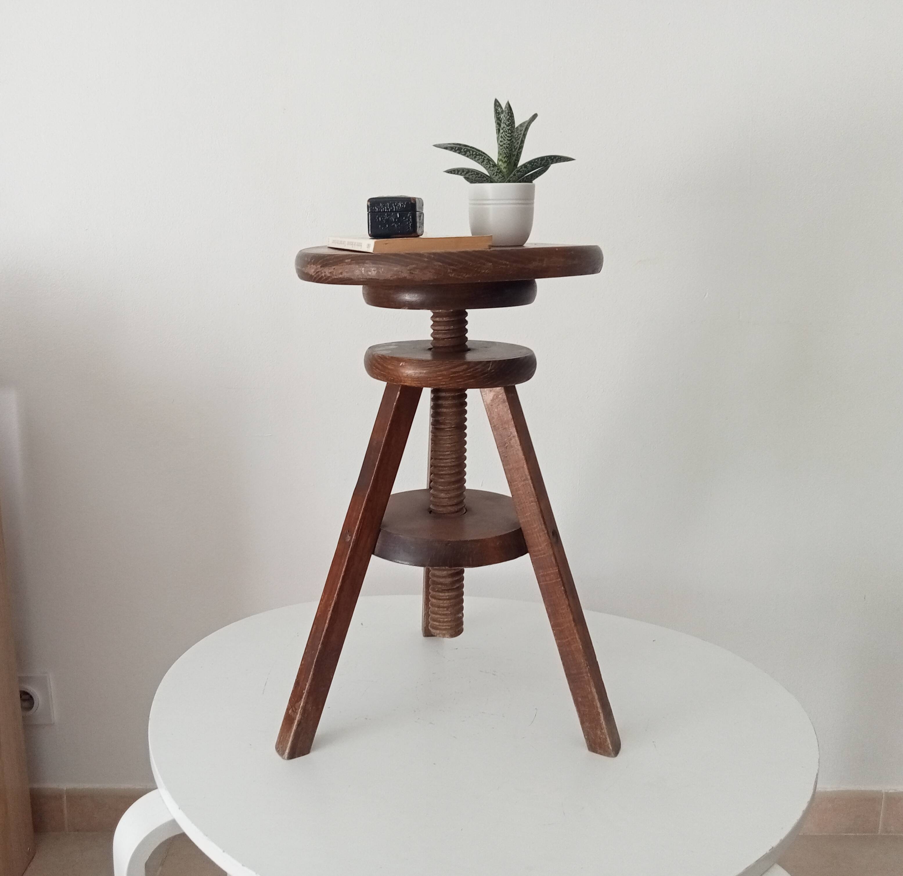 Tabouret de peintre vintage en bois massif