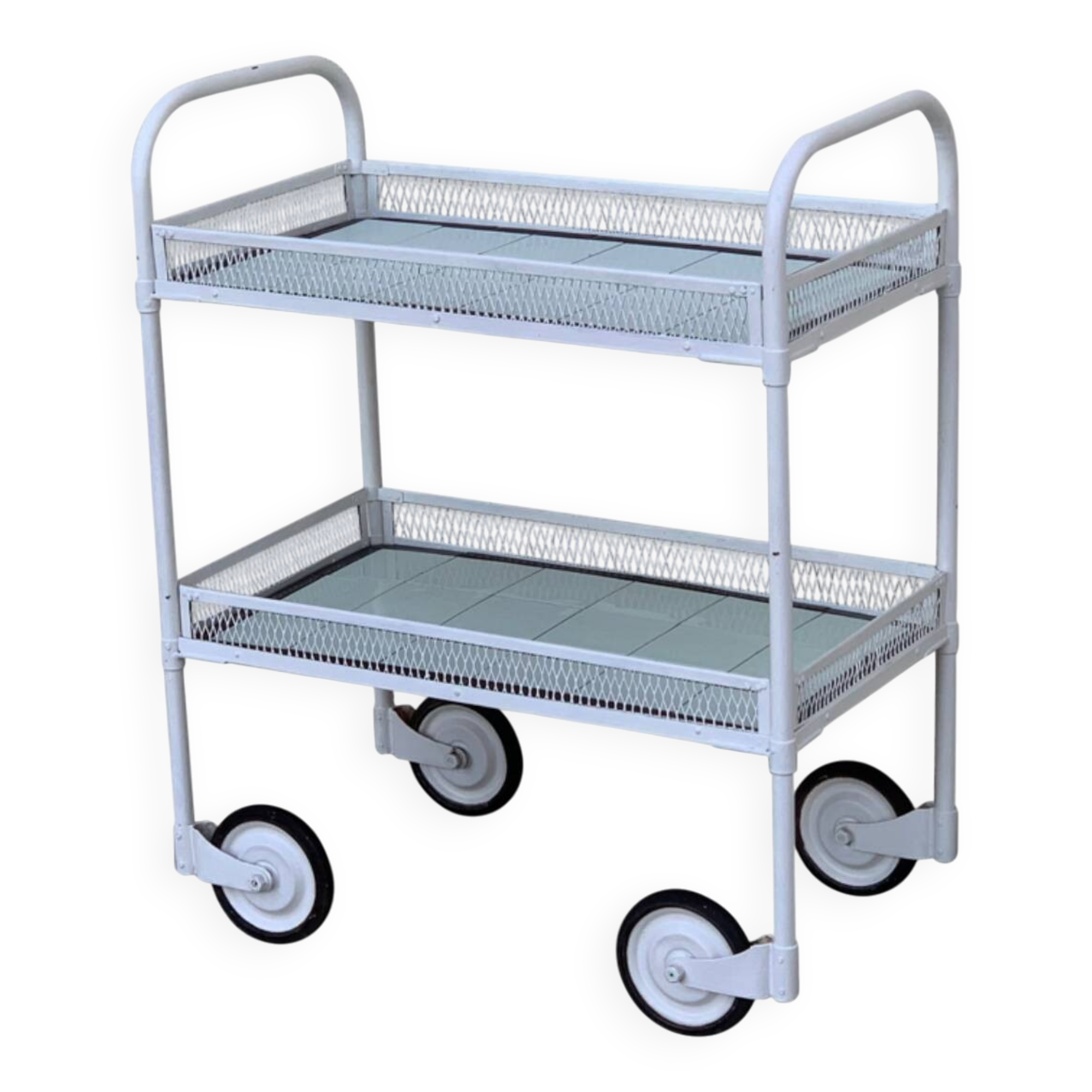 Vintage metal dessert trolley, openwork, 1950s.