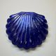 Scallop butter dish in stainless steel and blue glass - vintage 1970