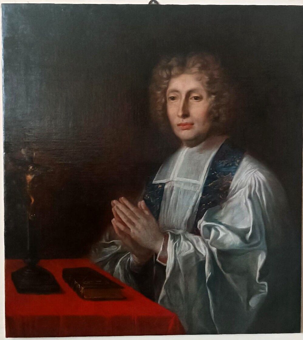 Peinture ancienne sur toile le portrait d'un prélat, école francaise xviii