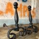 Vintage andirons, pair of andirons, fireplace accessory, cast iron brass andirons