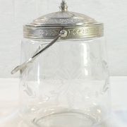 1900 glass cookie bucket engraved silver metal frame