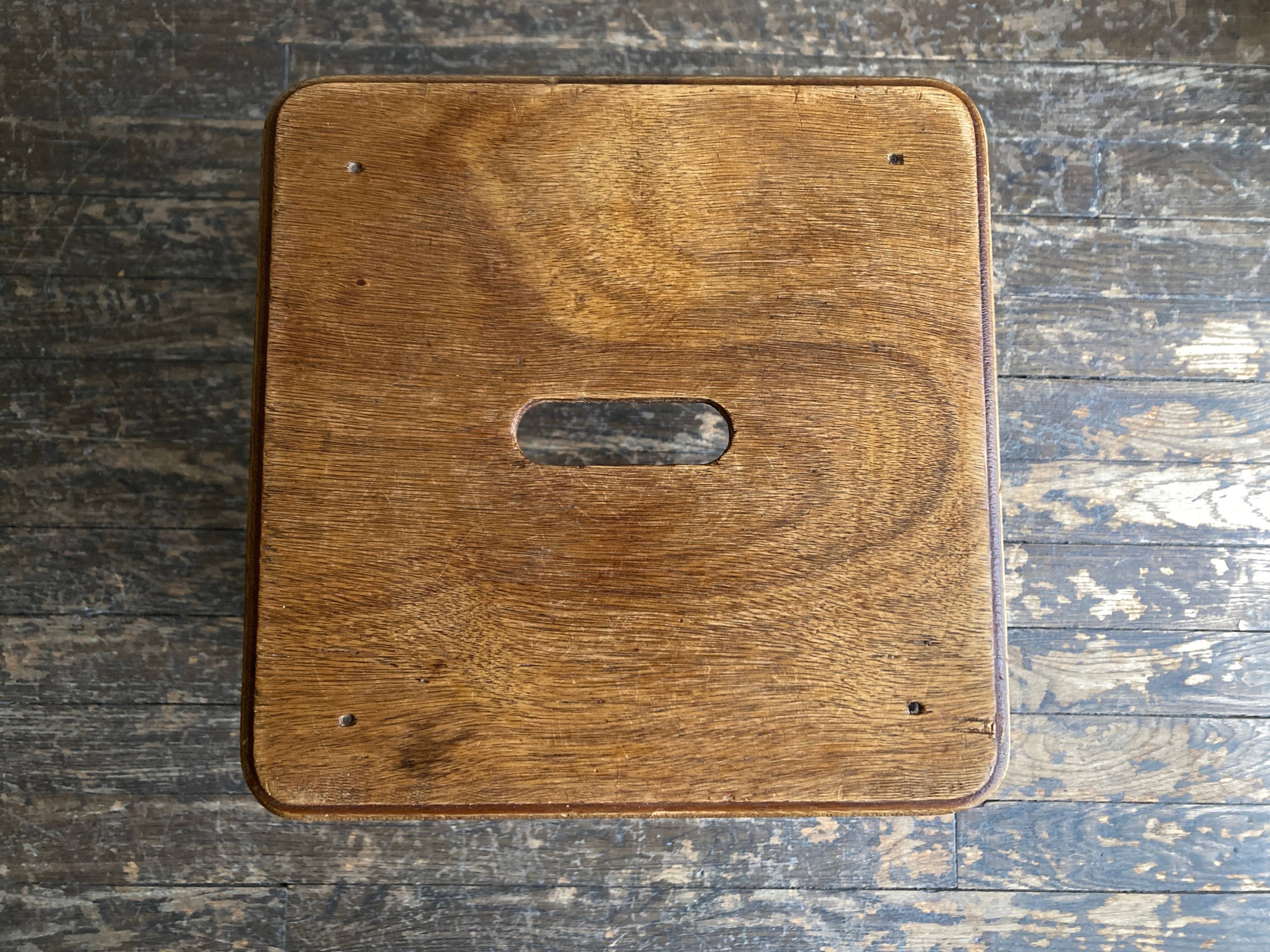 Boarding school stool in oak and plywood 1950