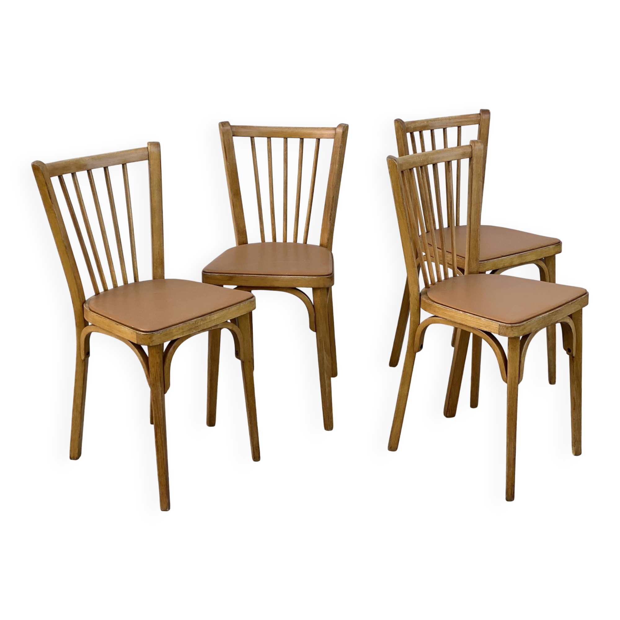 Set of 4 vintage bistro chairs from the 1950s-60s with Skaï seats.