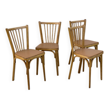 Set of 4 vintage bistro chairs from the 1950s-60s with Skaï seats.