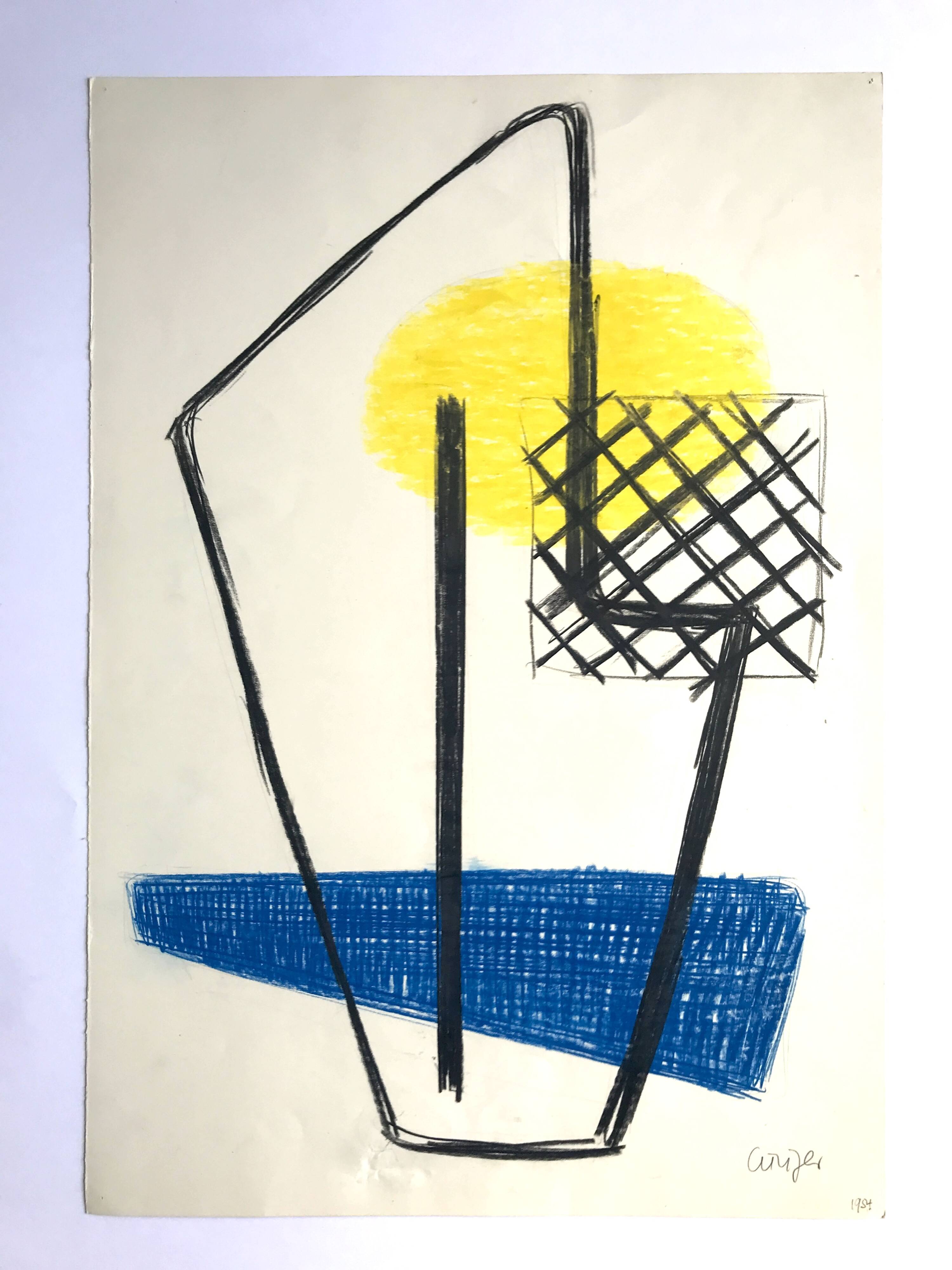 CURIGER Untitled (blue and yellow), 1954. Mixed media signed in pencil.